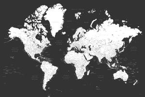 Harta Black and white detailed world map with cities, Milo, Blursbyai, (40 x 26.7 cm)