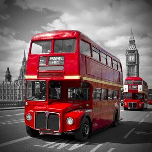 Poster de artă LONDON Red Buses on Westminster Bridge, Melanie Viola, (40 x 40 cm)