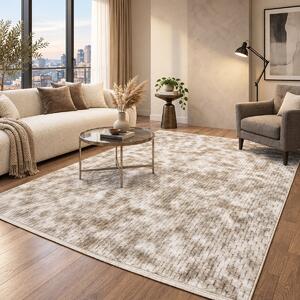Covor camera antiderapant Welsoft Plus, model abstract, bej-taupe, diverse marimi