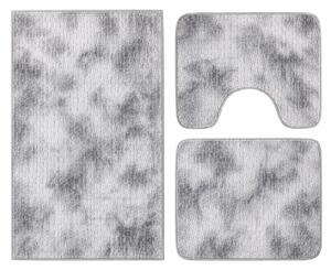 Set covoare baie antiderapante, 3 piese, model abstract, gri, CBA424