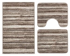 Set covoare baie antiderapante, 3 piese, model dungi, maro-bej, CBA426