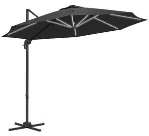 Outsunny Umbrelă de Soare Exterioară cu Lumini LED și Unghi Reglabil, Umbrelă de Grădină din Aluminiu și Poliester, Ø3x2.5 m, Gri | Aosom Romania