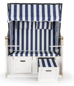 Blumfeldt Hiddensee scaun plaja XL 2 locuri 118 cm , pin si răchită albastru / cu carouri albe