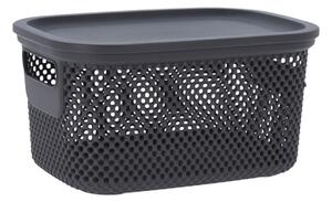 Coș depozitare cu capac din plastic perforat, Storage Solutions, gri