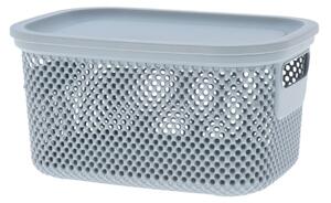 Coș depozitare cu capac din plastic perforat, Storage Solutions, gri deschis