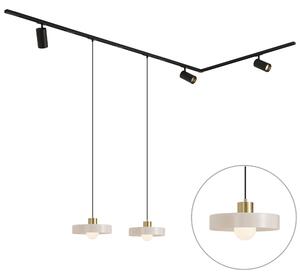 Sistem de șină modern negru cu 2 pendule albe și 3 spoturi monofazate - Iconic Jeana Luxe Jina