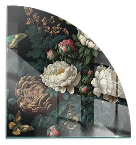 Placă semiovală din sticlă pentru șemineu Motiv floral cu fluturi