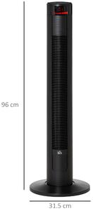 HOMCOM Ventilator Turn cu 4 Moduri și 3 Viteze cu Cronometru 12h, Ventilator de Podea ABS cu Telecomandă, 31,5x31,5x96 cm, Negru
