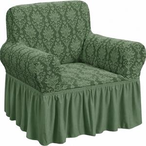 Husa elastica pentru fotoliu, cu volanas si model Jacquard Verde
