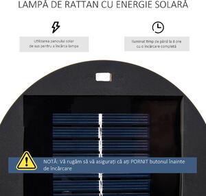 Outsunny Lanternă Solară de Grădină cu Panou de Încărcare, Lampă solară de Exterior din Metal și Ratan, Ø21.5x61 cm, Negru