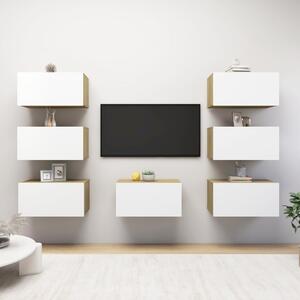 Dulap TV, 7 buc alb/stejar Sonoma 30,5x30x60 cm, lemn prelucrat