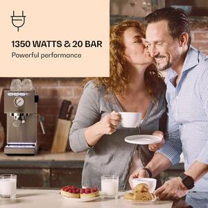Klarstein Pausa, aparat de cafea espresso, 1350 Watt, presiune 20 bar, rezervor de apă: 1,4 litri, oțel inoxidabil