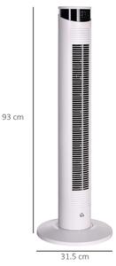 HOMCOM Ventilator Turn cu 3 Moduri și 3 Viteze cu Cronometru 12h, ABS și Ventilator de Podea din Aluminiu cu Telecomandă, Ø31.5x93 cm, Alb