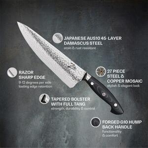 Zelite Infinity by Klarstein Seria Executive-Plus,cuțitul bucătarului 8”, oțel damasc 61 HRC