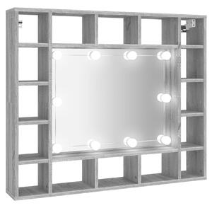 Dulap cu oglindă și LED, gri sonoma, 91x15x76,5 cm