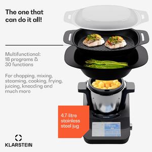 Klarstein Aria Grande, robot de bucătărie, 1700 W, 4,7 l, control prin aplicație, accesoriu pentru abur, ecran TFT de 7'