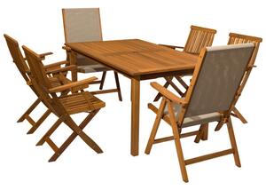 Set mobilier gradina Bochum, masa, 4 scaune pliabile cu brate, 2 scaune multipozitie Kiel, lemn
