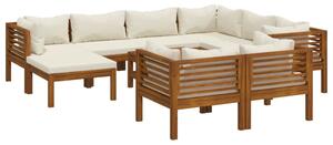 Set mobilier grădină cu perne crem 10 piese lemn masiv acacia