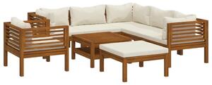 Set mobilier grădină cu perne crem, 8 piese, lemn masiv acacia