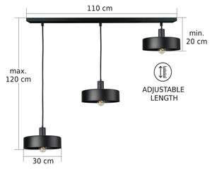 Lustră ARCANE pe cablu, 3xE27/60W/230V, negru