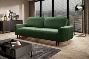 Canapea ~NERA~ extensibilă cu ladă de depozitare, material catifelat, picioare negre lemn, 244 cm lungime Catifea Verde smarald