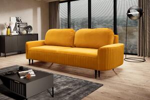 Canapea ~NERA~ extensibilă cu ladă de depozitare, material catifelat, picioare negre lemn, 244 cm lungime Catifea Galben