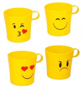 Set 4 pahare din plastic cu maner, design emoji, 250 ml, Vivo, 05292