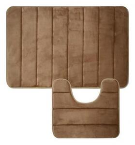 Set 2 covorase baie din spuma cu memorie, 50 x 80 cm si 45 x 37.5 cm, champagne cu dungi, Vivo 8921