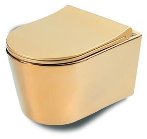 Vas WC suspendat Celesta Vista, 50 x 35 cm, ceramica, capac duroplast, inchidere lenta, auriu/alb