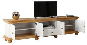 Comoda TV lemn masiv Luxus alb/natur 220 x 45 x 55 cm