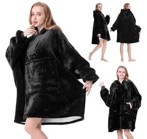 Pătură cu mâneci și glugă Huggle Hoodie - black