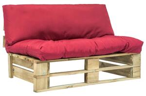 Canapea din paleți de grădină, perne roșii, lemn de pin