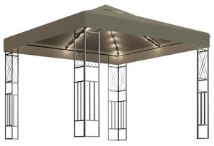 Pavilion cu șiruri de lumini LED, gri taupe, 3x3 m, țesătură