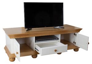 Comoda TV lemn masiv Regal alb/natur 135 × 45 × 55 cm