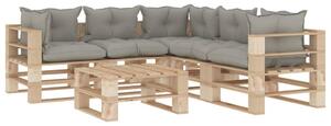 Set mobilier de grădină din paleți cu perne gri, 6 piese, lemn