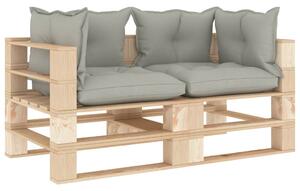 Canapea de grădină din paleți, 2 locuri, perne gri taupe, lemn