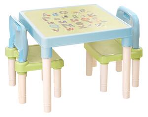Set masa cu scaune copii BALTO, albastru/verde/crem, plastic