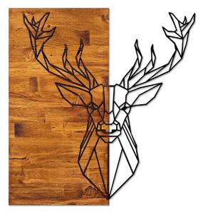 Decoratiune perete DEER1, stejar/negru, lemn/metal, 56x3x58 cm