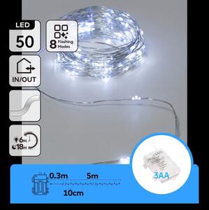 Aigostar – Ghirlandă LED, 50 LED, alimentare 3x AA, 5,3 m, lumină alb rece