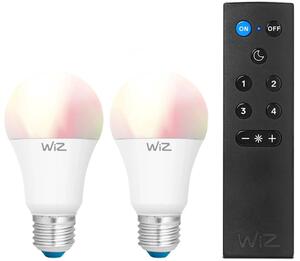 Set de 2 becuri LED RGBW reglabile A60 E27/9W/230V 2200-6500K Wi-Fi + telecomandă - WiZ
