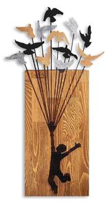 Decoratiune perete FLYING BOY 2, stejar/negru, lemn/metal, 45x86 cm