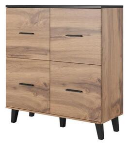 Comoda LOTTA, stejar wotan/negru, PAL, cu 4 usi, 110x45x119 cm