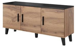 Comoda LOTTA, stejar wotan/negru, PAL, cu 3 usi, 150x45x69 cm