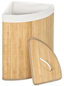 HOMCOM Coș de Rufe din Bambus cu Capac, Design Triunghiular Economisitor de Spațiu, 38x38x57 cm, Culoare Lemn | Aosom Romania