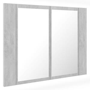 Dulap de baie cu oglindă și LED, gri beton, 60x12x45 cm