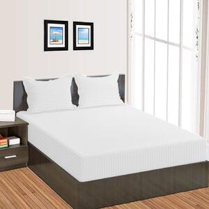 Cearsaf de pat cu elastic Damasc Policoton dunga 1 cm, Husa pentru saltea 140x200 cm, Pucioasa, Alb