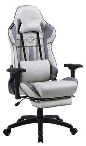 DOWINX Scaun gaming, ergonomic, pernă lombară cu masaj, suport pentru picioare, piele PU matlasata, respirabila, cotiere 4D, rezistent 150 kg, Gri