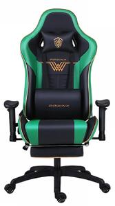 DOWINX Scaun gaming, ergonomic, pernă lombară cu masaj, suport pentru picioare, piele PU matlasata, respirabila, cotiere 4D, rezistent 150 kg, Negru/Verde