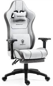 DOWINX Scaun gaming, ergonomic, suport lombar cu masaj, Șezut cu Arcuri Metalice și Spumă, Cotiere 4D, Spătar rabatabil 90°-135°, Suport picioare, rezistent 150 kg, material textil, Gri