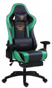 DOWINX Scaun gaming, ergonomic, pernă lombară cu masaj, suport pentru picioare, piele PU matlasata, respirabila, cotiere 4D, rezistent 150 kg, Negru/Verde